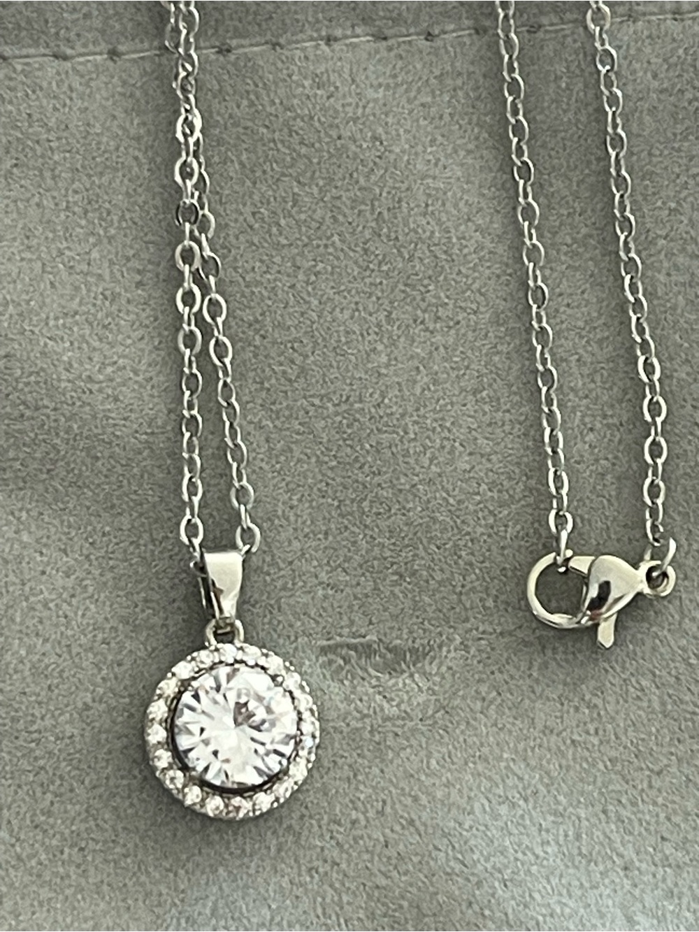 Sterling Silver Moissanite Halo Pendant Necklace Jewelry - Picture 3 of 8